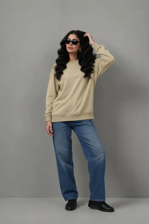 Women's Premium Beige Fleece Sweatshirt