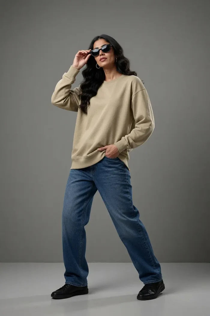Women's Premium Beige Fleece Sweatshirt - Hinz Clothing