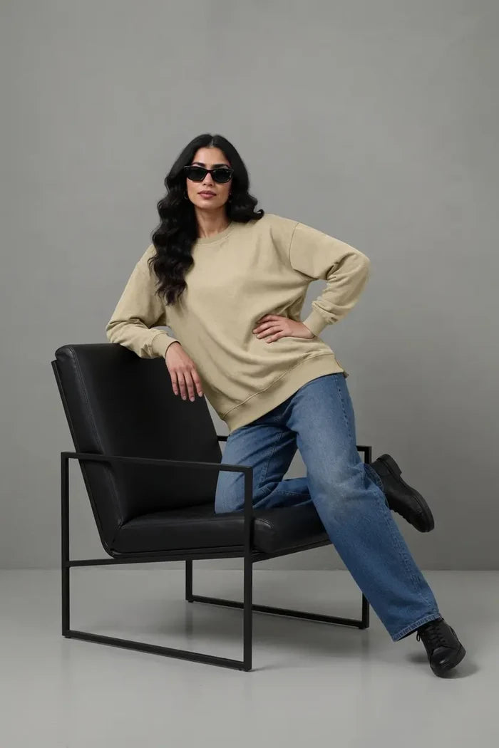 Women's Premium Beige Fleece Sweatshirt - Hinz Clothing