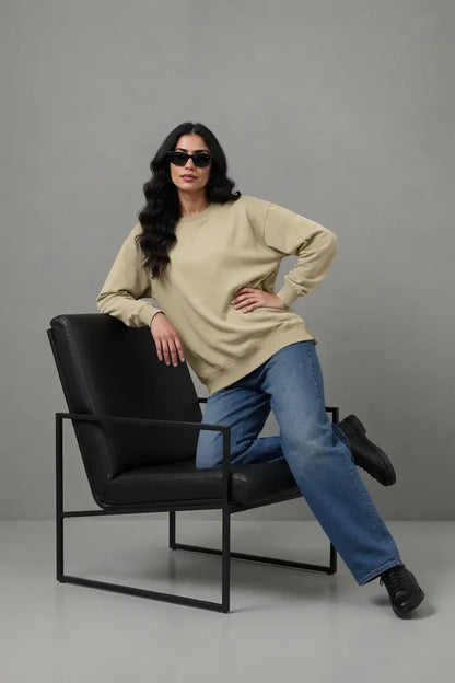 Women's Premium Beige Fleece Sweatshirt - Hinz Clothing