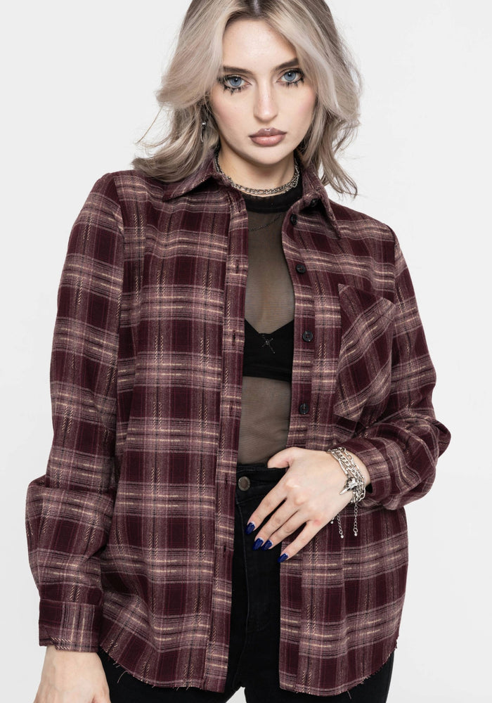 Wren Burgundy Check Oversized Shirt
