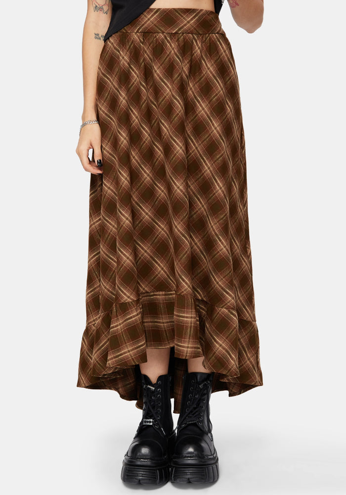 Wrenna Ruffle Hem Check Midaxi Skirt
