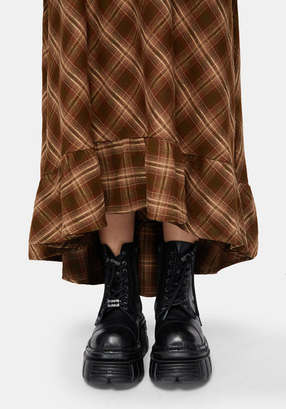 Wrenna Ruffle Hem Check Midaxi Skirt