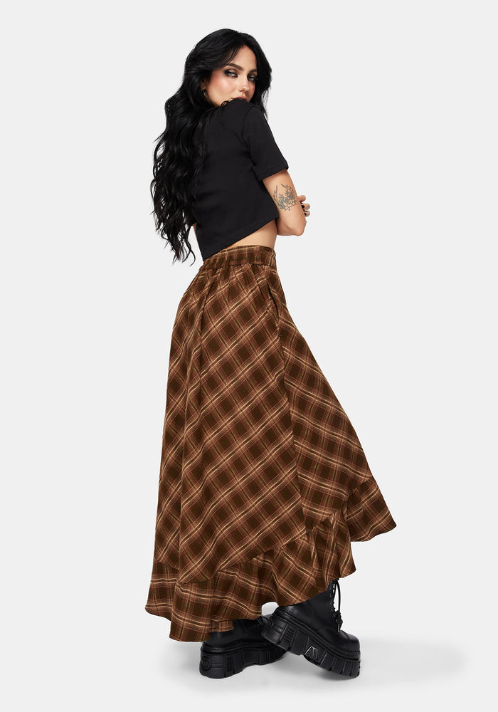 Wrenna Ruffle Hem Check Midaxi Skirt