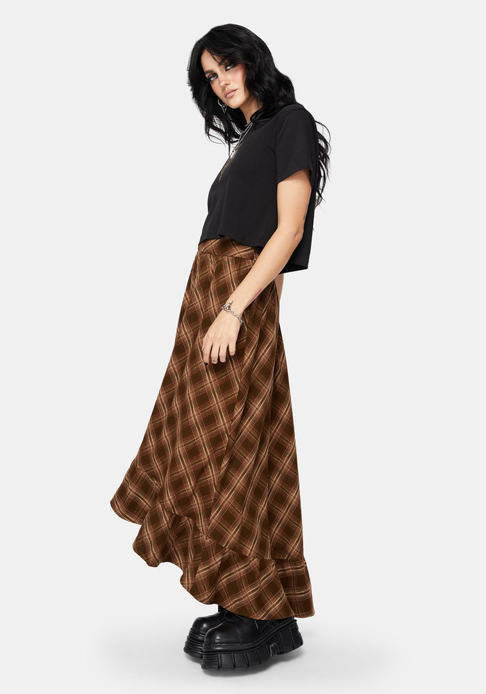 Wrenna Ruffle Hem Check Midaxi Skirt