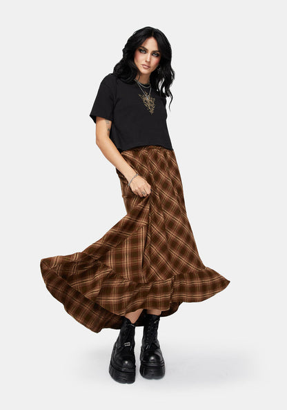 Wrenna Ruffle Hem Check Midaxi Skirt