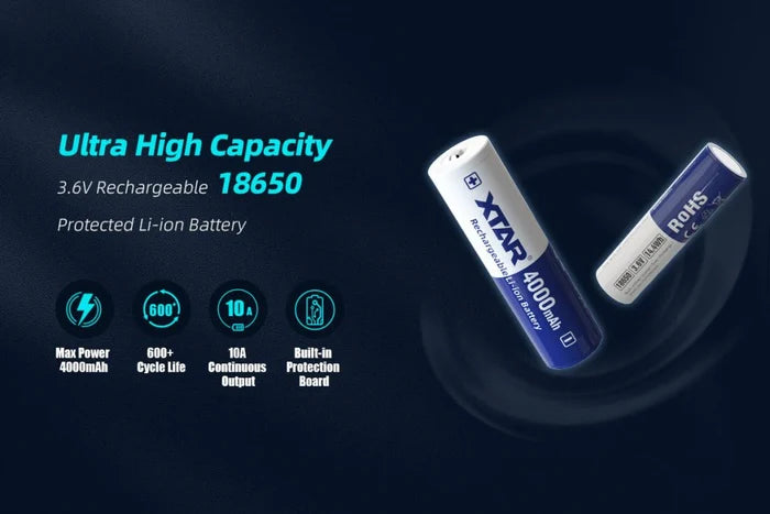 XTAR 3.6V 18650 4000mAh - Protected Button Top