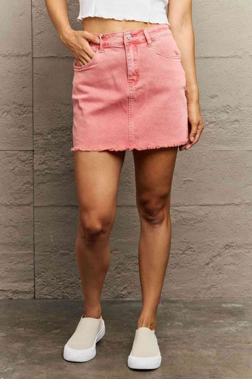 Zenana 90's Vibe Acid Wash Frayed Hem Skirt - Madikfashions.com
