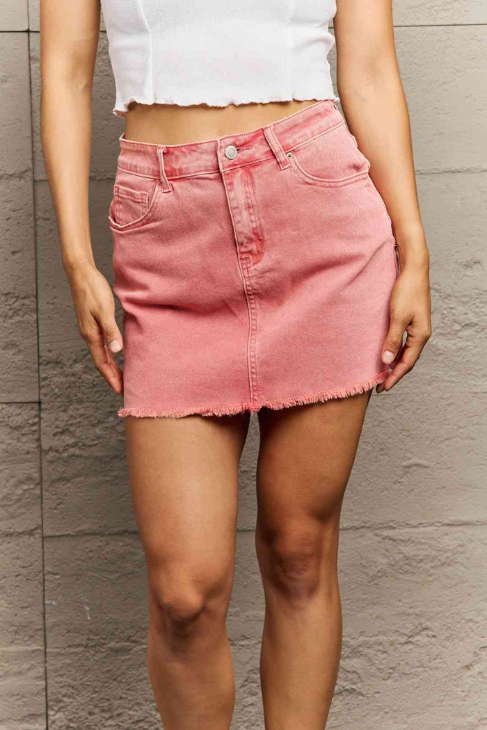 Zenana 90's Vibe Acid Wash Frayed Hem Skirt - Madikfashions.com