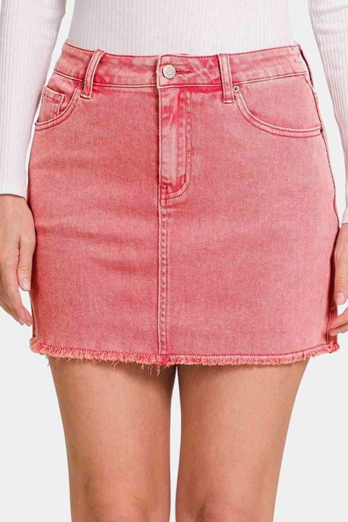 Zenana 90's Vibe Acid Wash Frayed Hem Skirt - Madikfashions.com