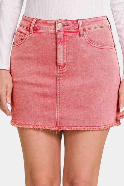 Zenana 90's Vibe Acid Wash Frayed Hem Skirt - Madikfashions.com